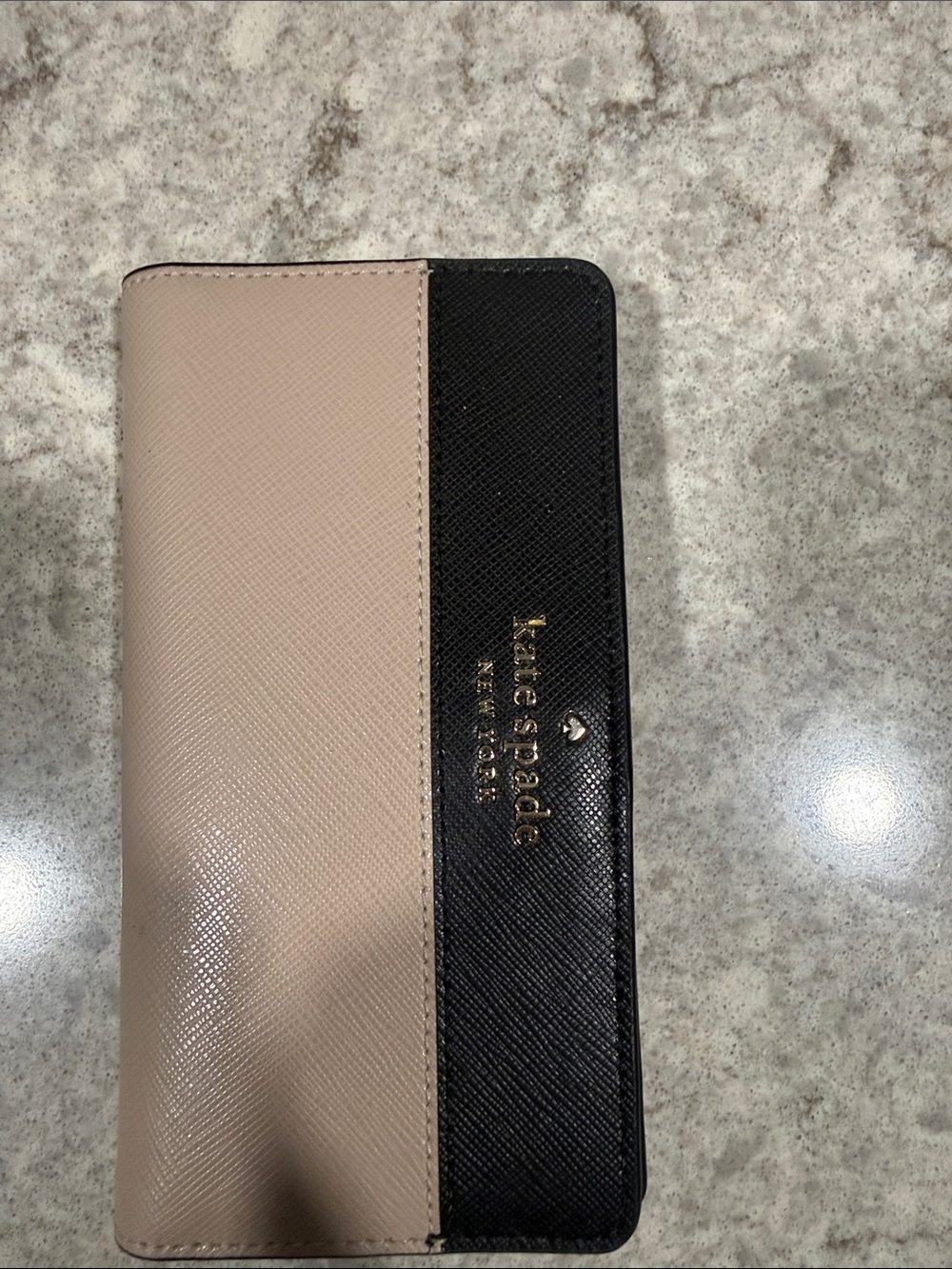 kate spade Two-Tone Beige and Black Card Holder Wallet with Gold Logo
